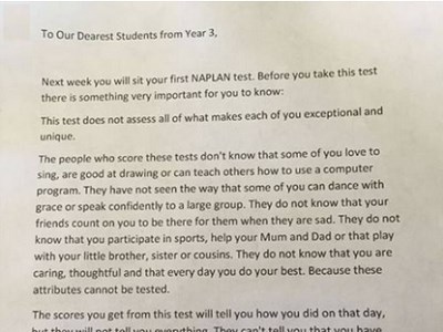 School’s NAPLAN letter goes viral as tests begin
